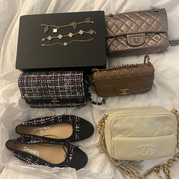 Chanel multicolor gold stripe raffia effect. chain small bag - Picture 1 of 9